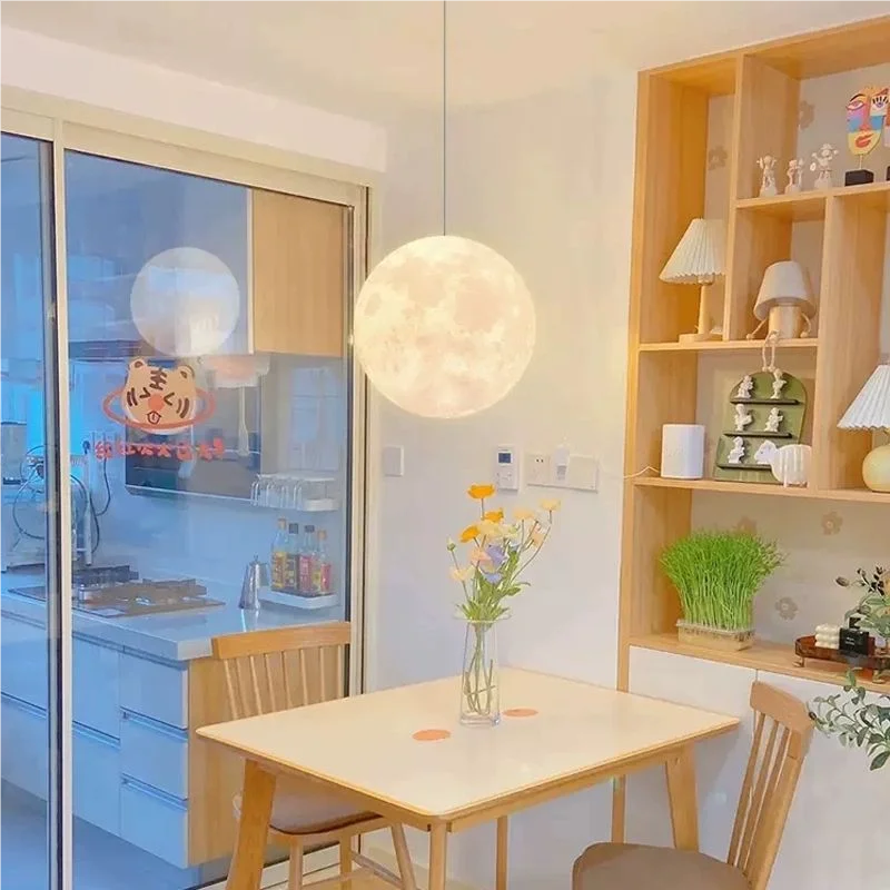Moon Pendant Light LED Hanging Lamp E27 Modern Chandelier Bedroom Living Room