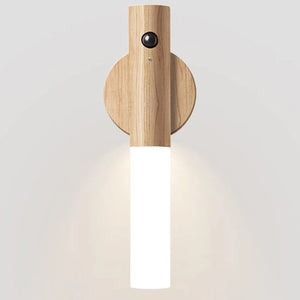 Rechargeable Motion Sensor Wall Sconce – Magnetic Wooden Night Light for Bedroom