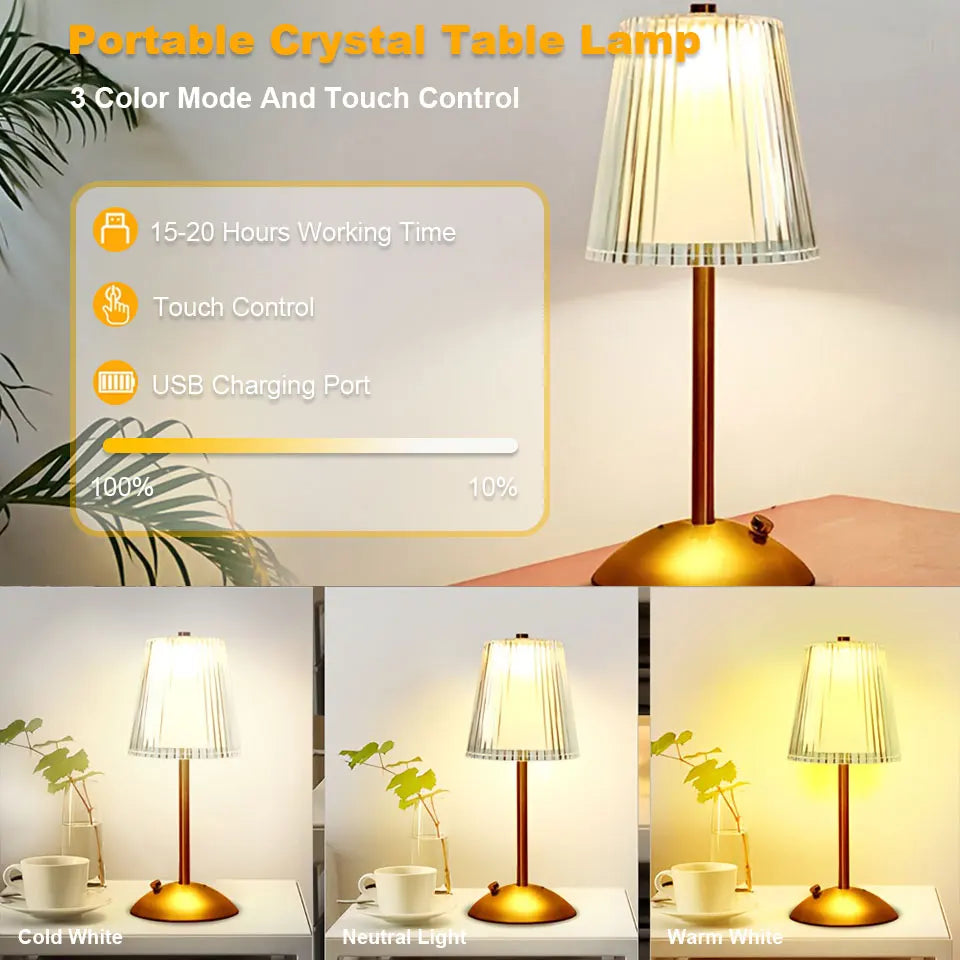 LED Touch Table Lamp Rechargeable Dimmable Bedside Light for Bedroom Bar Hotel