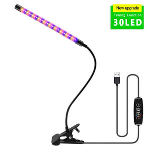 USB LED Grow Light Full Spectrum Clip Plant Lamp with Timer Control