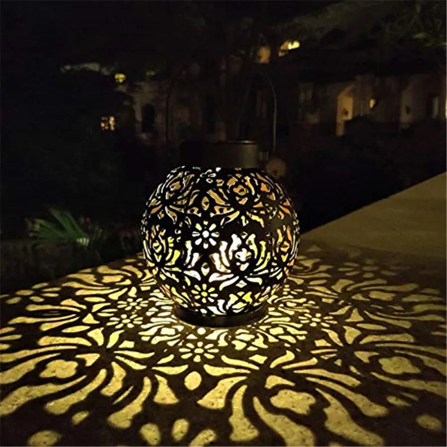 Outdoor Solar Garden Hanging Iron Art LED Light Waterproof Landscape Projection
