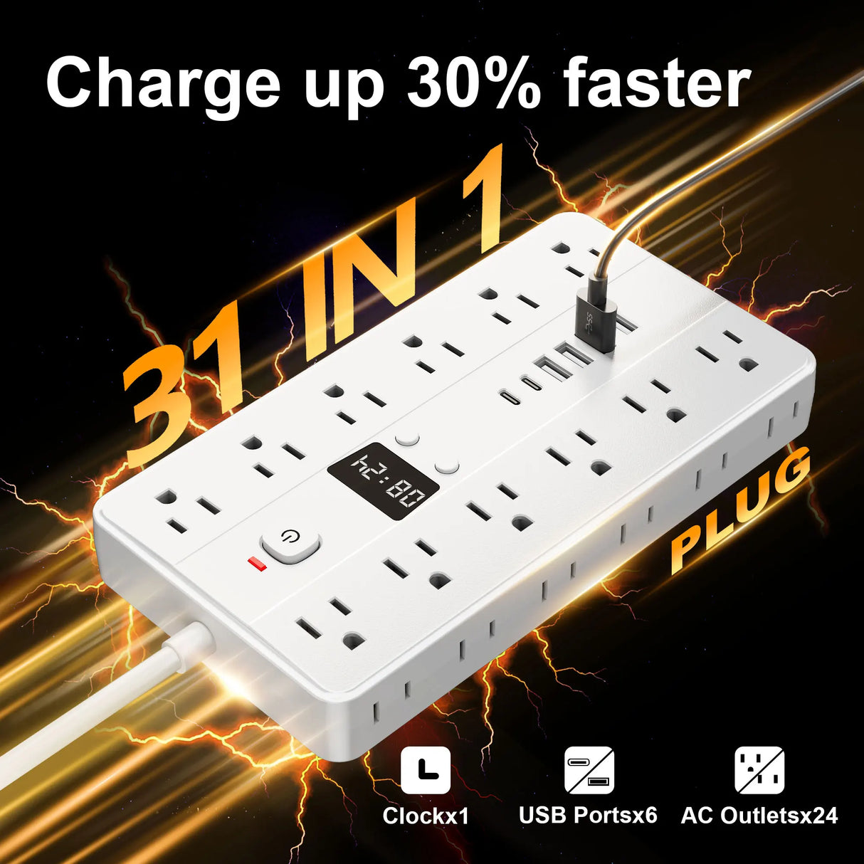 31-in-1 Power Strip Multi Outlet with USB Charging Ports and USB-C Fast Charging