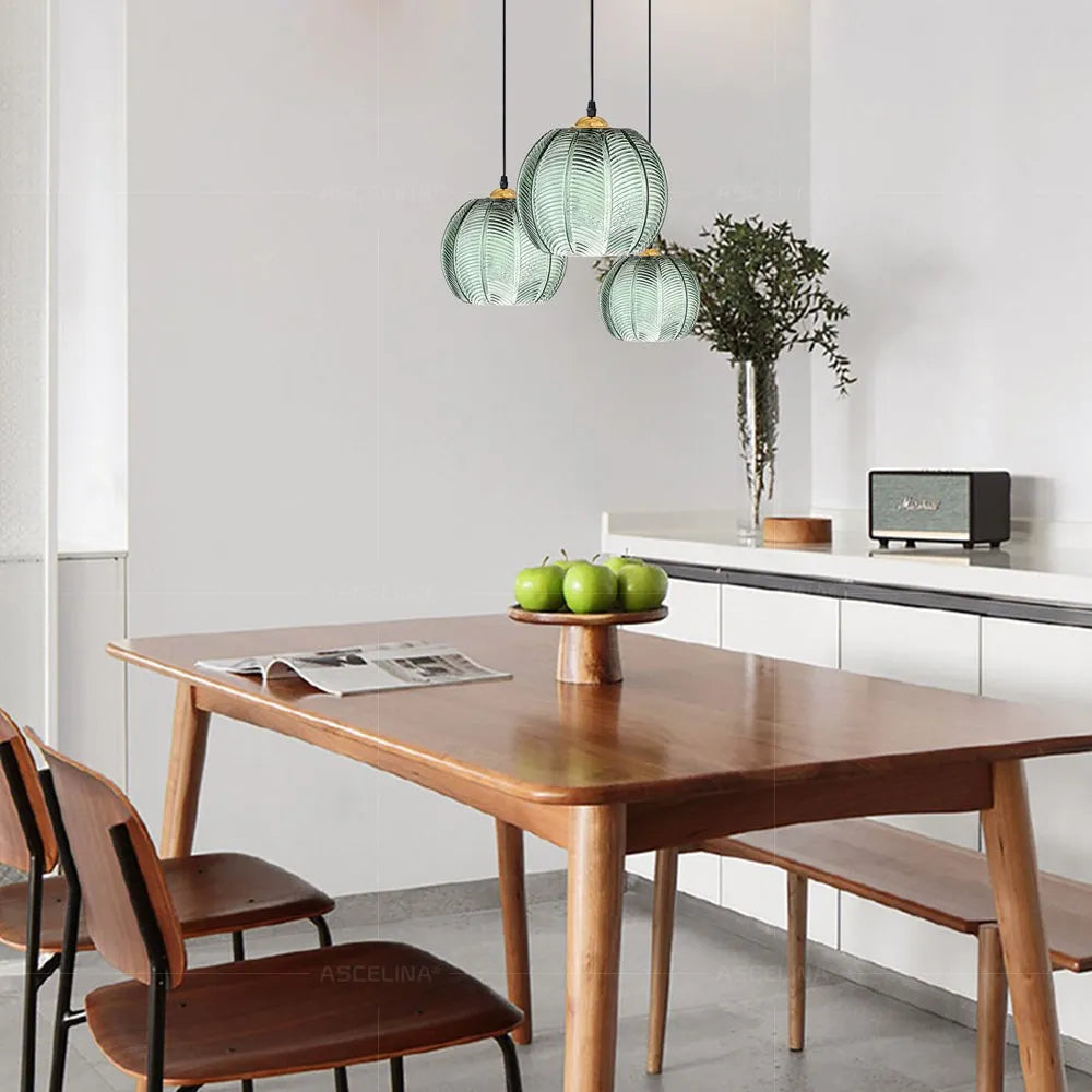 Modern Glass Pendant Light – Green Leaf Hanging Lamp for Bedroom & Living Room
