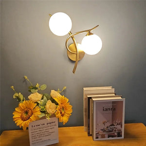 Nordic Modern LED Iron Wall Lamp Bedroom Bedside Corridor Glass Ball G9 Light