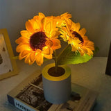 3 LED Sunflower Night Light Rechargeable Table Lamp Bedroom Bedside Decor Lamp