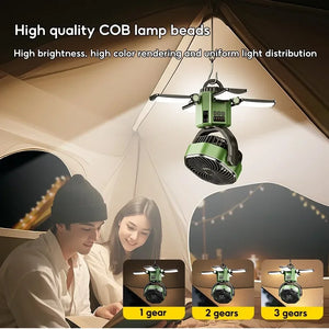 Solar Camping Fan 6000mAh Rechargeable LED Light Power Bank