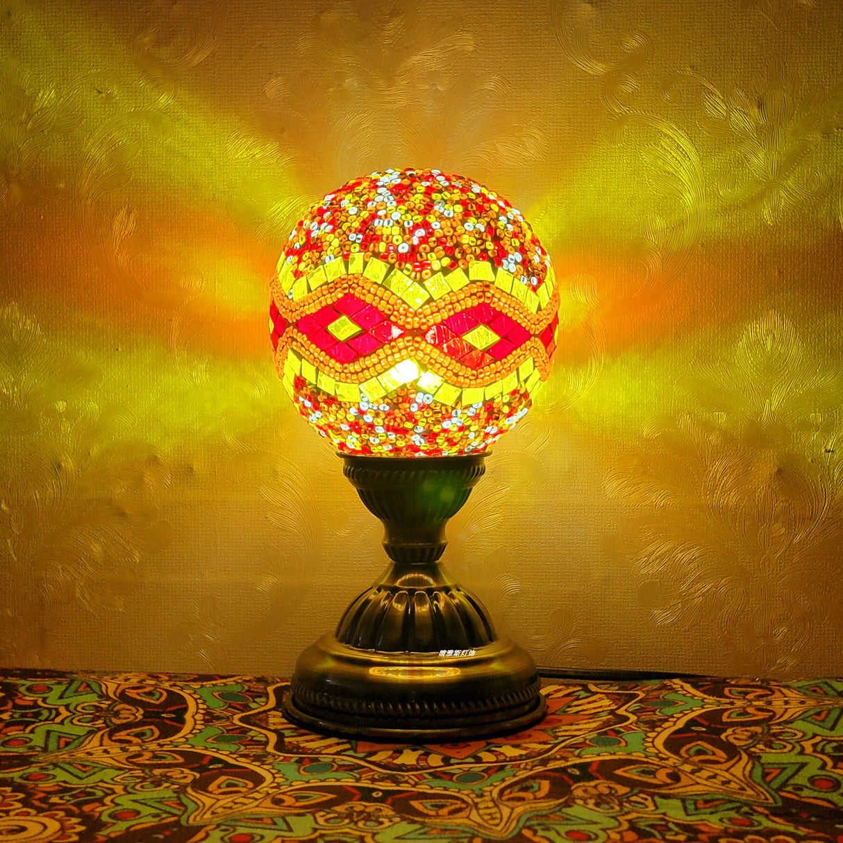 Turkish Mosaic Ball Table Lamp Handcrafted Art Deco Glass Romantic Bedside Light