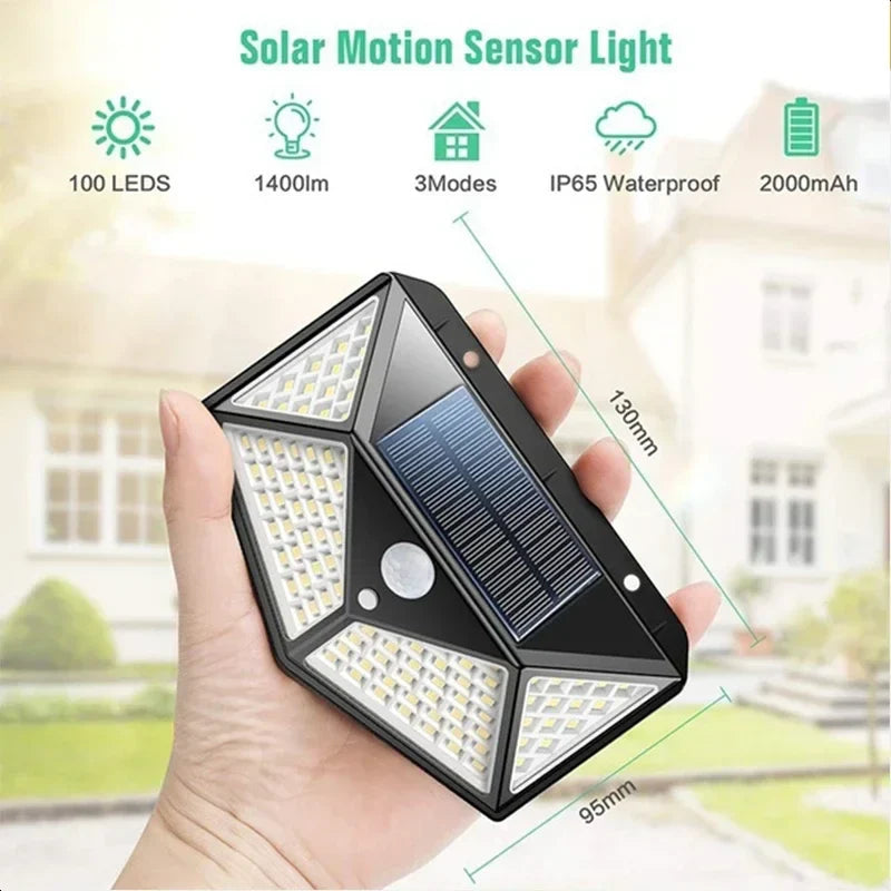 100 LED Solar Motion Sensor Wall Lights Outdoor Waterproof Garden Street Lamp