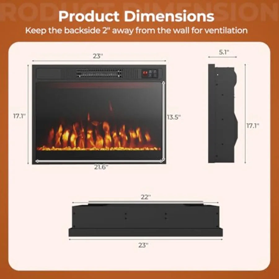 23 Inch Electric Fireplace Insert with Heater 1500W – Adjustable Flame Home Decor