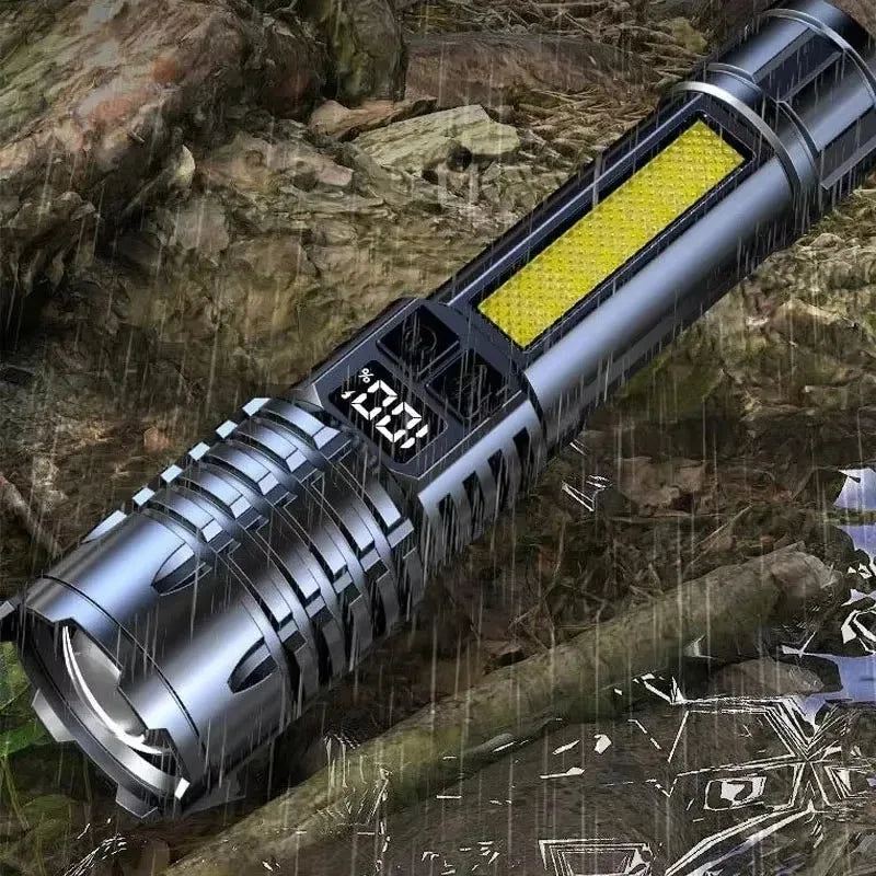 High Power LED Flashlight Type C Rechargeable COB Torch Side Light Camping