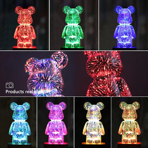 3D Firework Bear LED Night Light Color Changing USB Bedroom Kids Gift Lamp