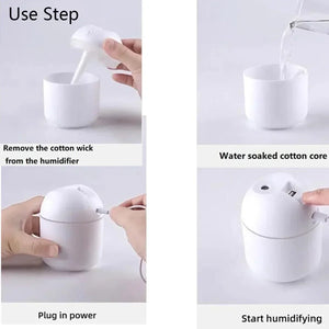 Compact USB Aroma Diffuser Humidifier with LED Night Light for Home and Car Use