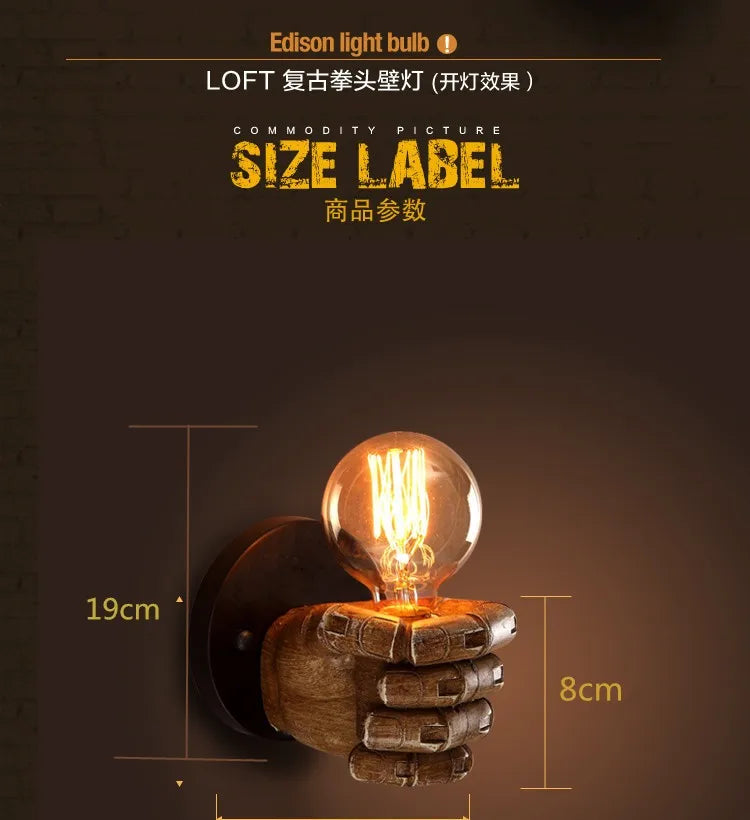 Resin Hand Wall Lamp – Left/Right Fist Sconce Light for Bar, Restaurant & Home Decor