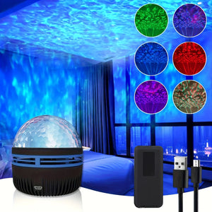 Water Ripple LED Projector Light RGB USB Remote Night Light for Bedroom Decor