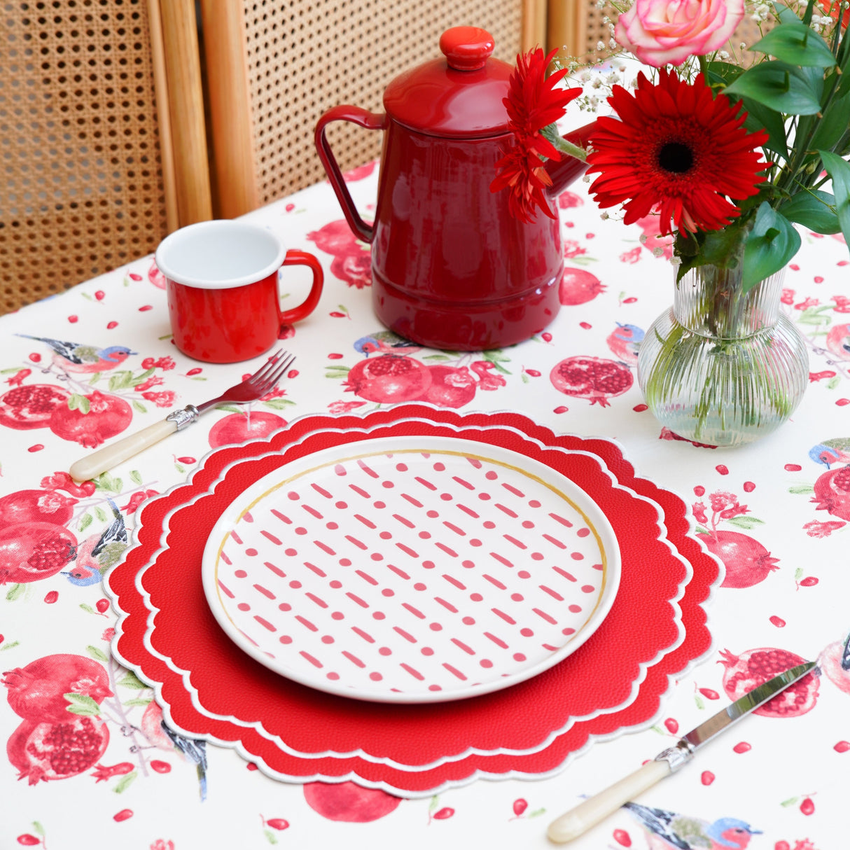Scarlet Red Round Faux Leather Placemat