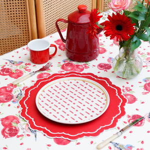 Scarlet Red Round Faux Leather Placemat