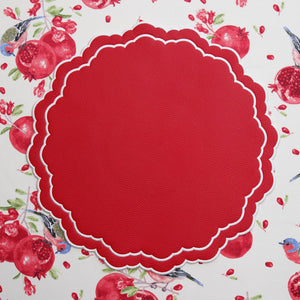 Scarlet Red Round Faux Leather Placemat