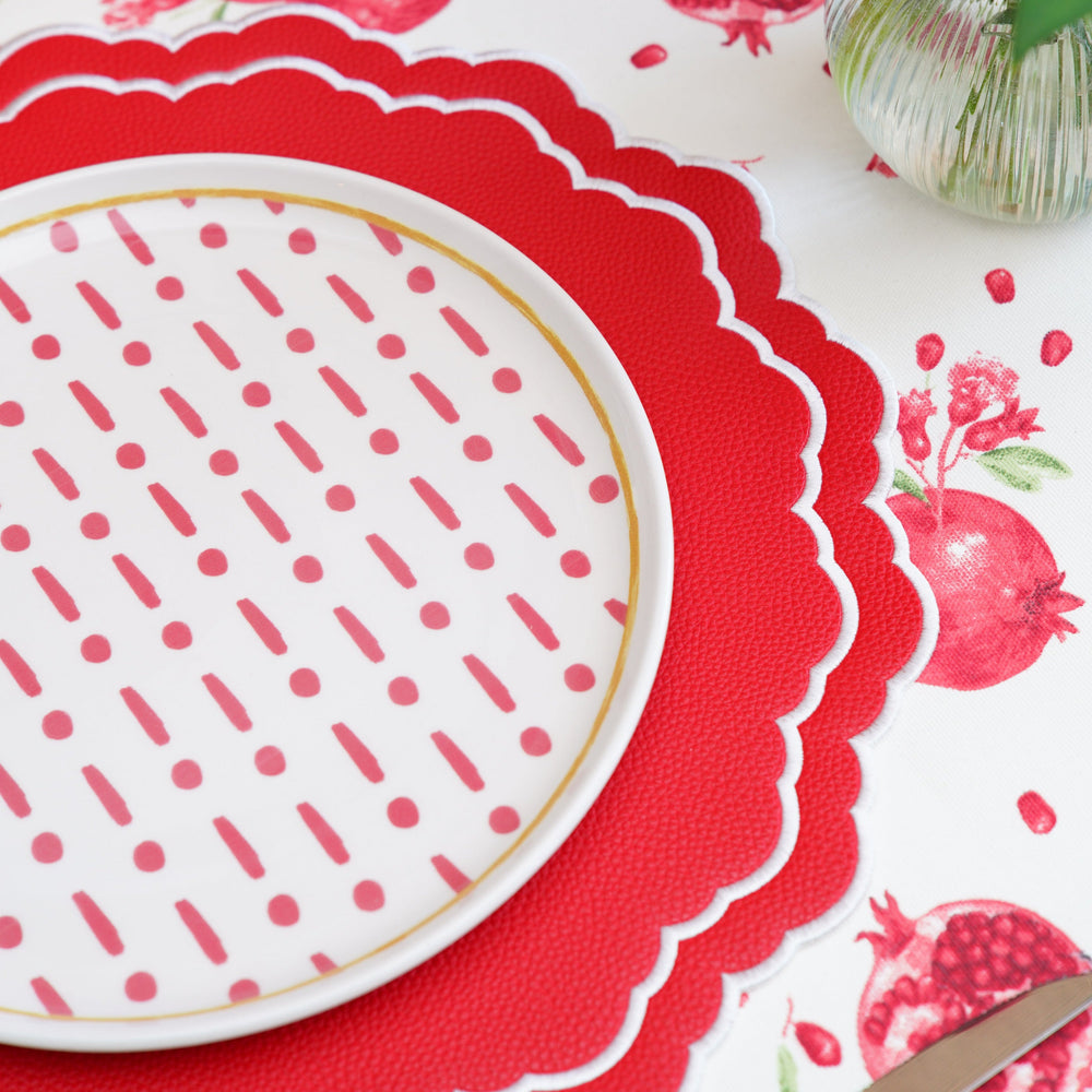 Scarlet Red Round Faux Leather Placemat