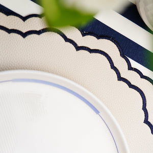 Scarlet White Navy Blue Round Faux Leather Placemat