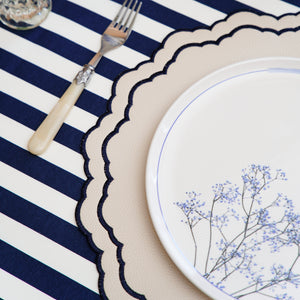 Scarlet White Navy Blue Round Faux Leather Placemat