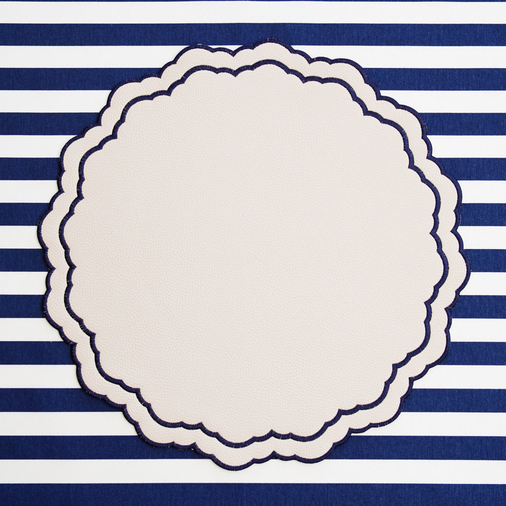 Scarlet White Navy Blue Round Faux Leather Placemat