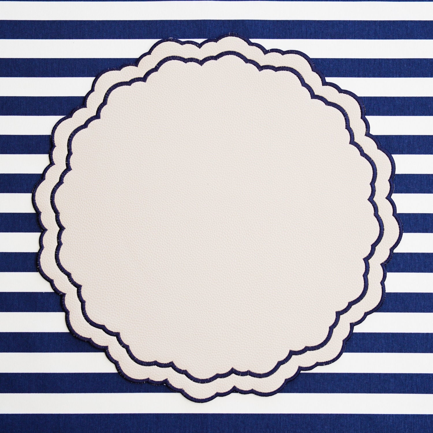 Scarlet White Navy Blue Round Faux Leather Placemat