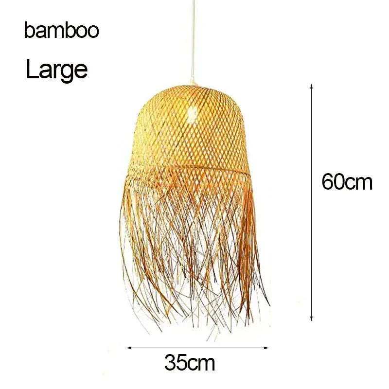 Bamboo Woven Pendant Light Handwoven Chandelier E27 Restaurant Home Decor