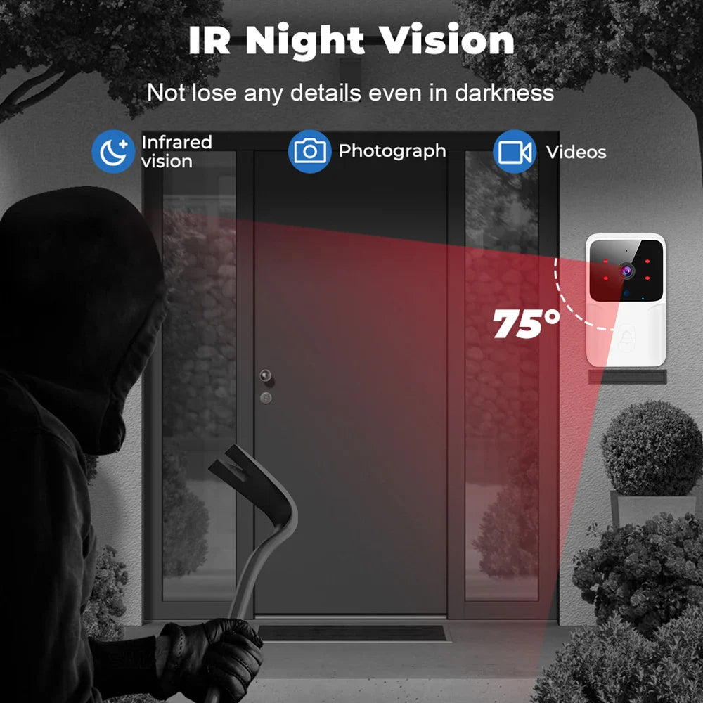 Wireless Smart Video Doorbell WiFi Security Camera Night Vision 2 Way Audio