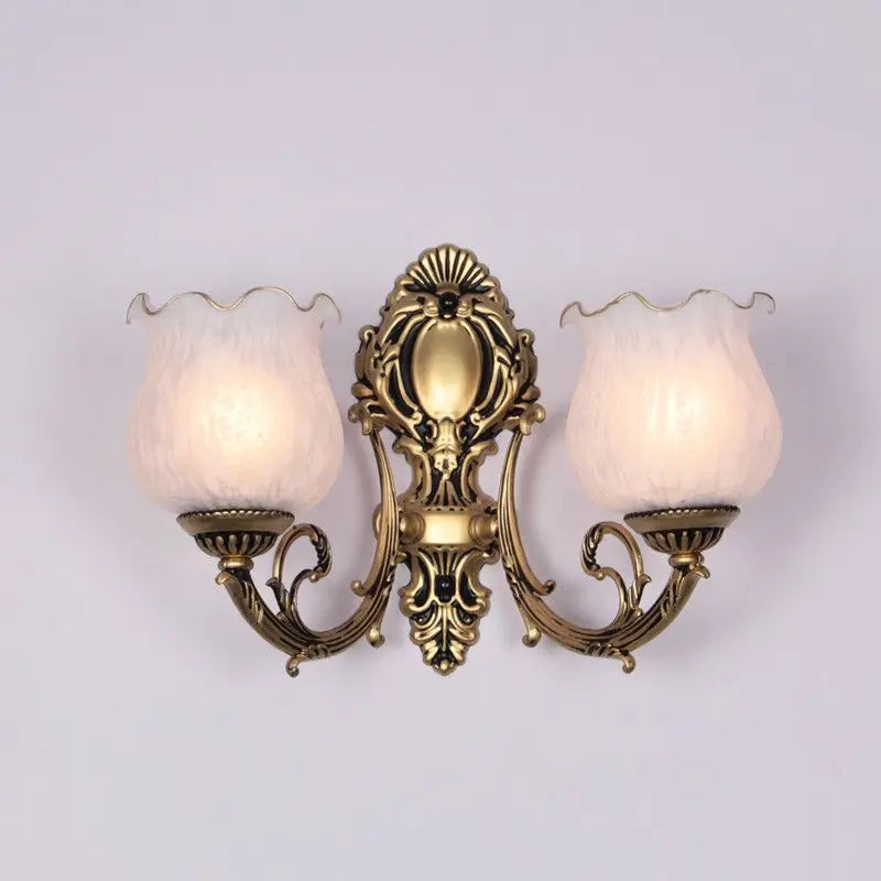 European Retro Wall Lamp Bedroom Bedside Corridor Double Head Bronzing Sconce
