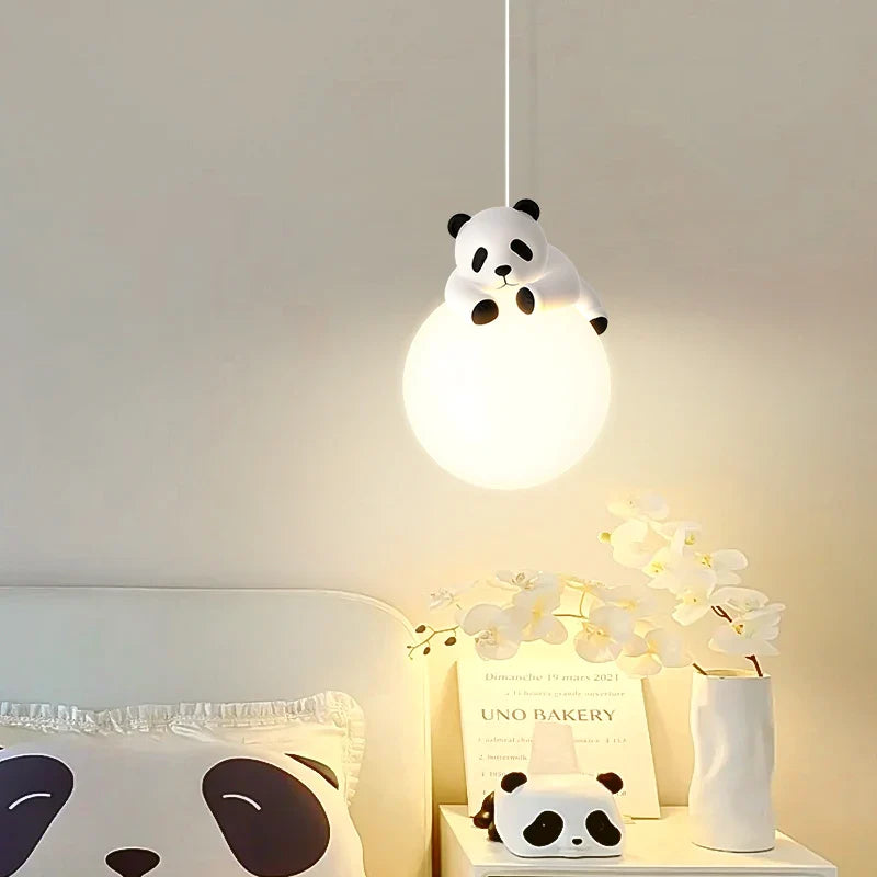 Resin Panda Pendant Light Modern Minimalist LED Lamp Kids Bedroom Ceiling Light