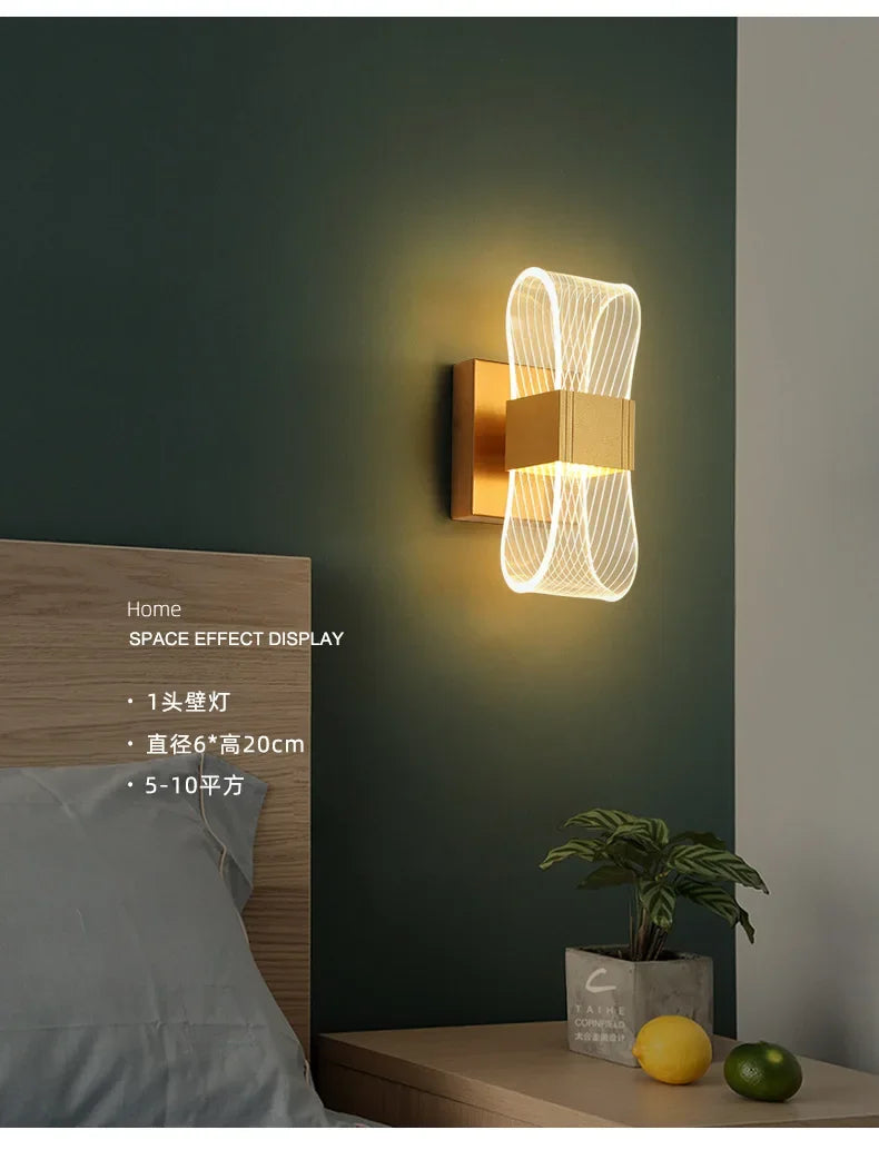 Gold Modern LED Wall Lamp – Luxury Aluminum Bedside Light for Bedroom & Living Room