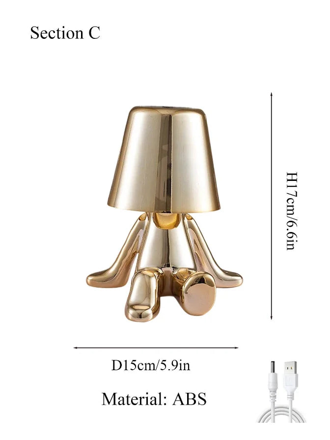 Nordic Golden Man Table Lamp LED USB Bedside Light Luxury Modern Room Decor