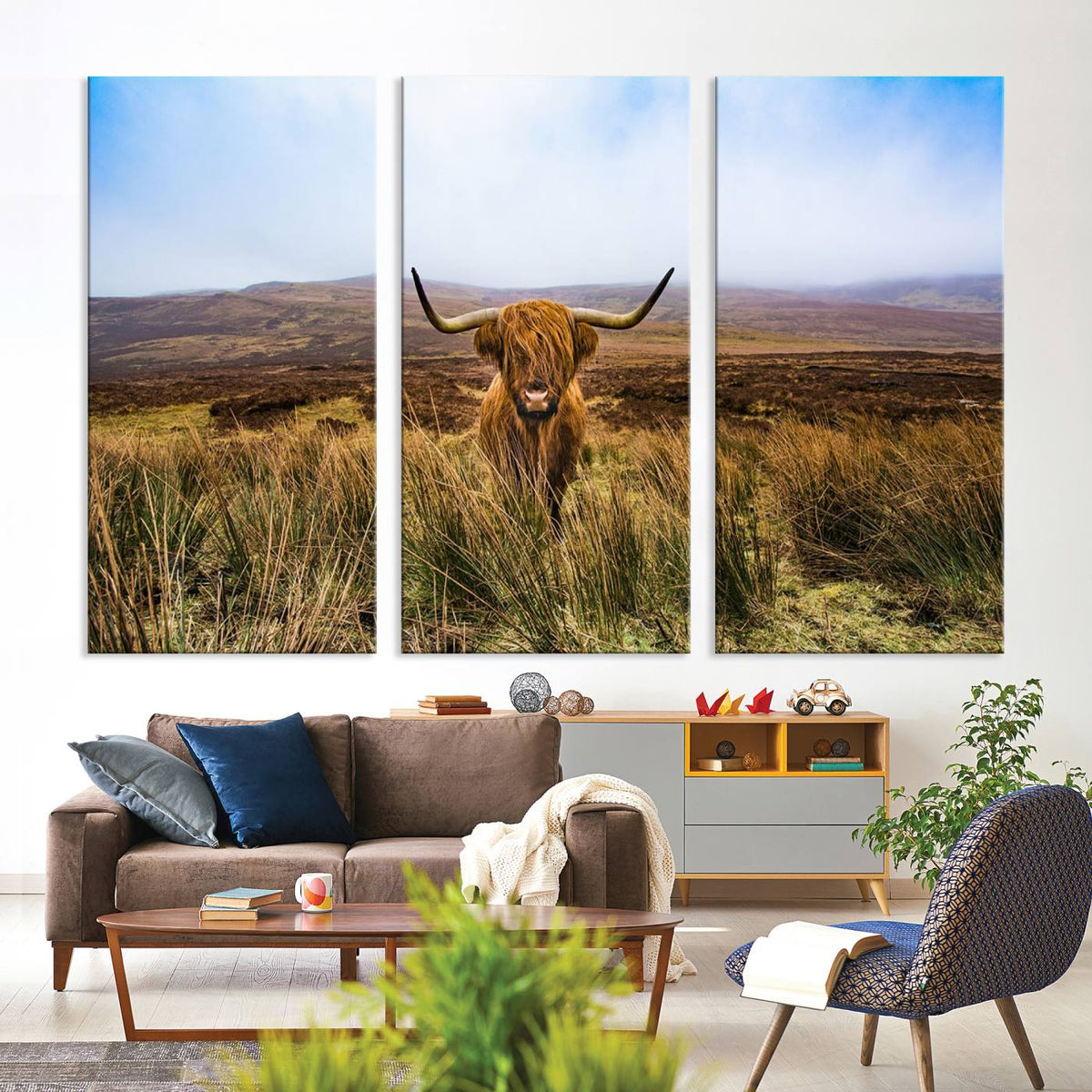 Scottish Highland Cow Cattle Art Canvas Print Farmhouse Wall