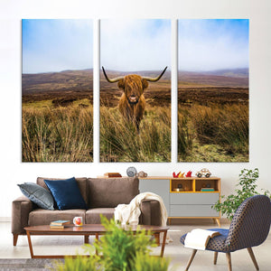 Scottish Highland Cow Cattle Art Canvas Print Farmhouse Wall