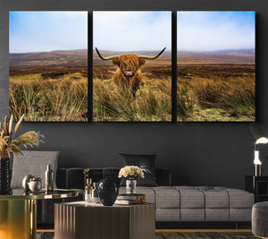 Scottish Highland Cow Cattle Art Canvas Print Farmhouse Wall