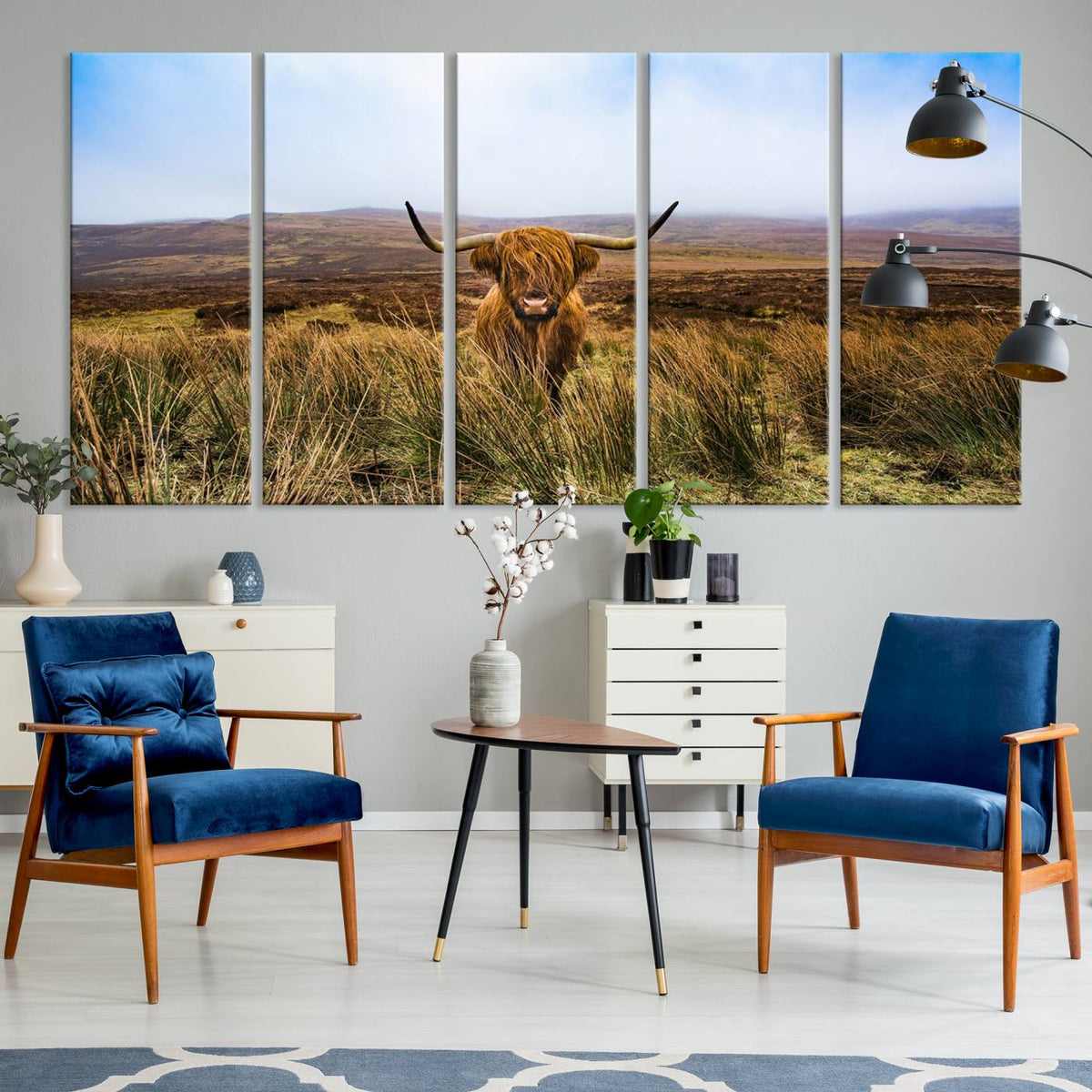 Scottish Highland Cow Cattle Art Canvas Print Farmhouse Wall