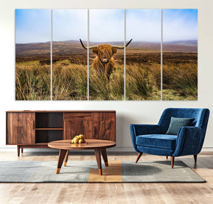 Scottish Highland Cow Cattle Art Canvas Print Farmhouse Wall