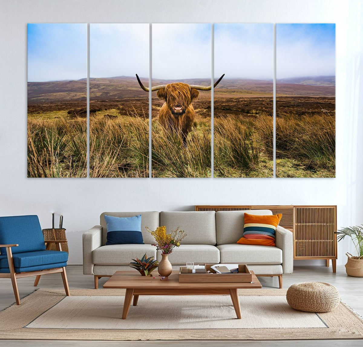 Scottish Highland Cow Cattle Art Canvas Print Farmhouse Wall