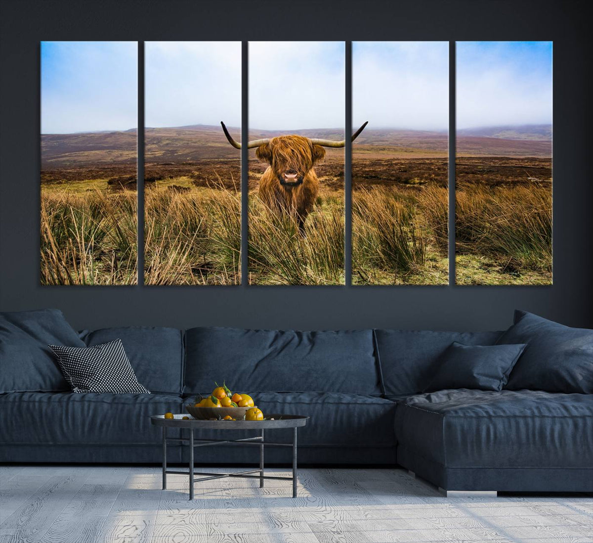 Scottish Highland Cow Cattle Art Canvas Print Farmhouse Wall