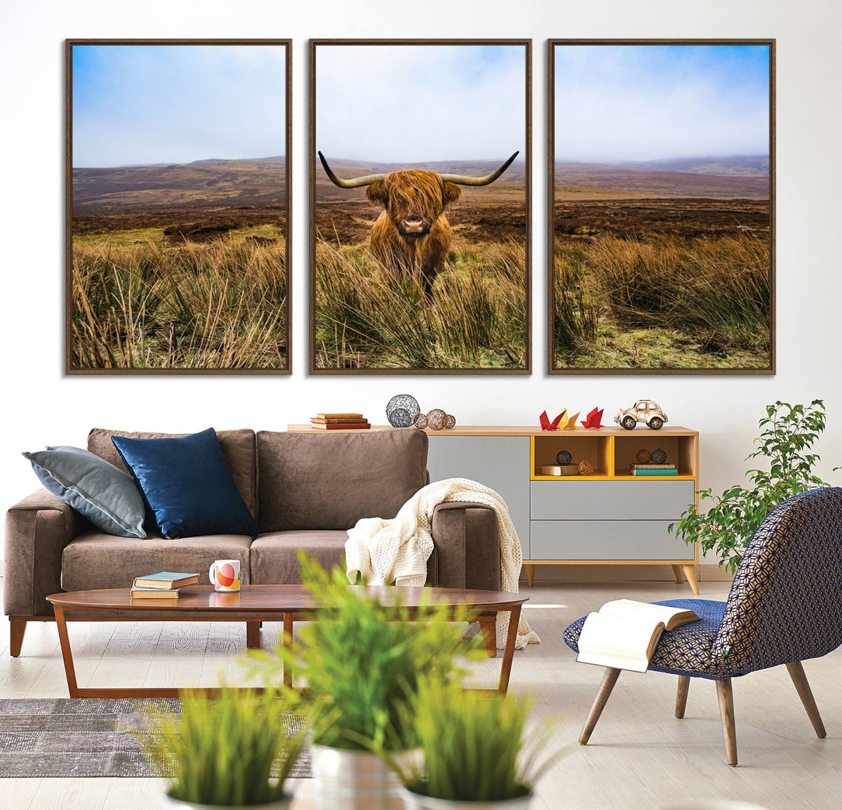 Scottish Highland Cow Cattle Art Canvas Print Farmhouse Wall
