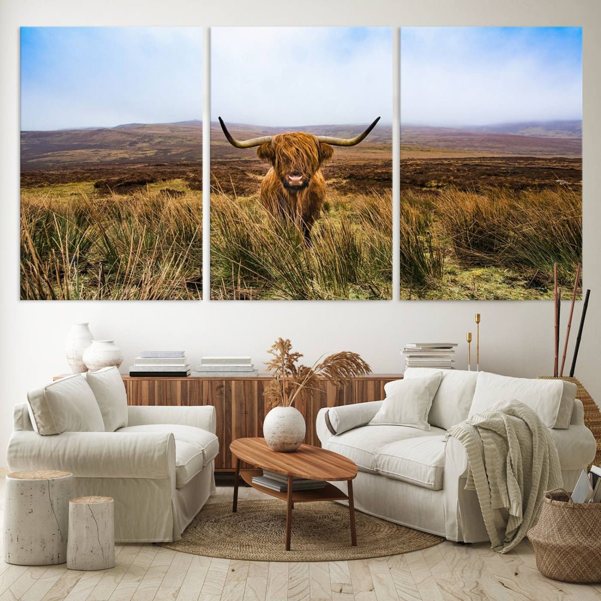 Scottish Highland Cow Cattle Art Canvas Print Farmhouse Wall