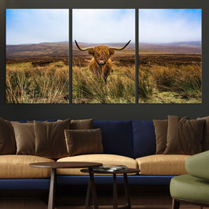 Scottish Highland Cow Cattle Art Canvas Print Farmhouse Wall
