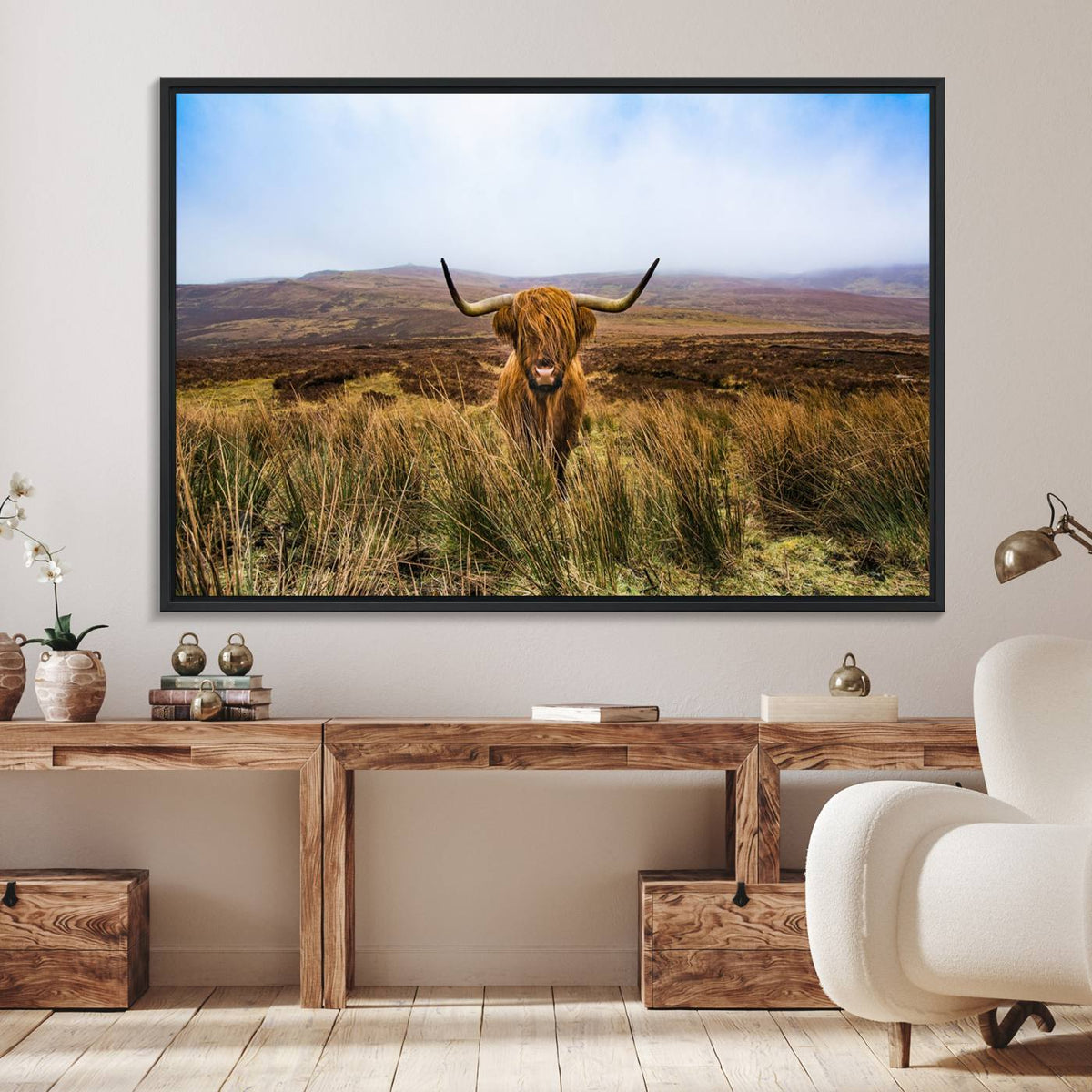Scottish Highland Cow Cattle Art Canvas Print Farmhouse Wall