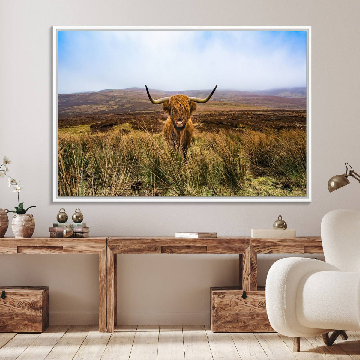 Scottish Highland Cow Cattle Art Canvas Print Farmhouse Wall
