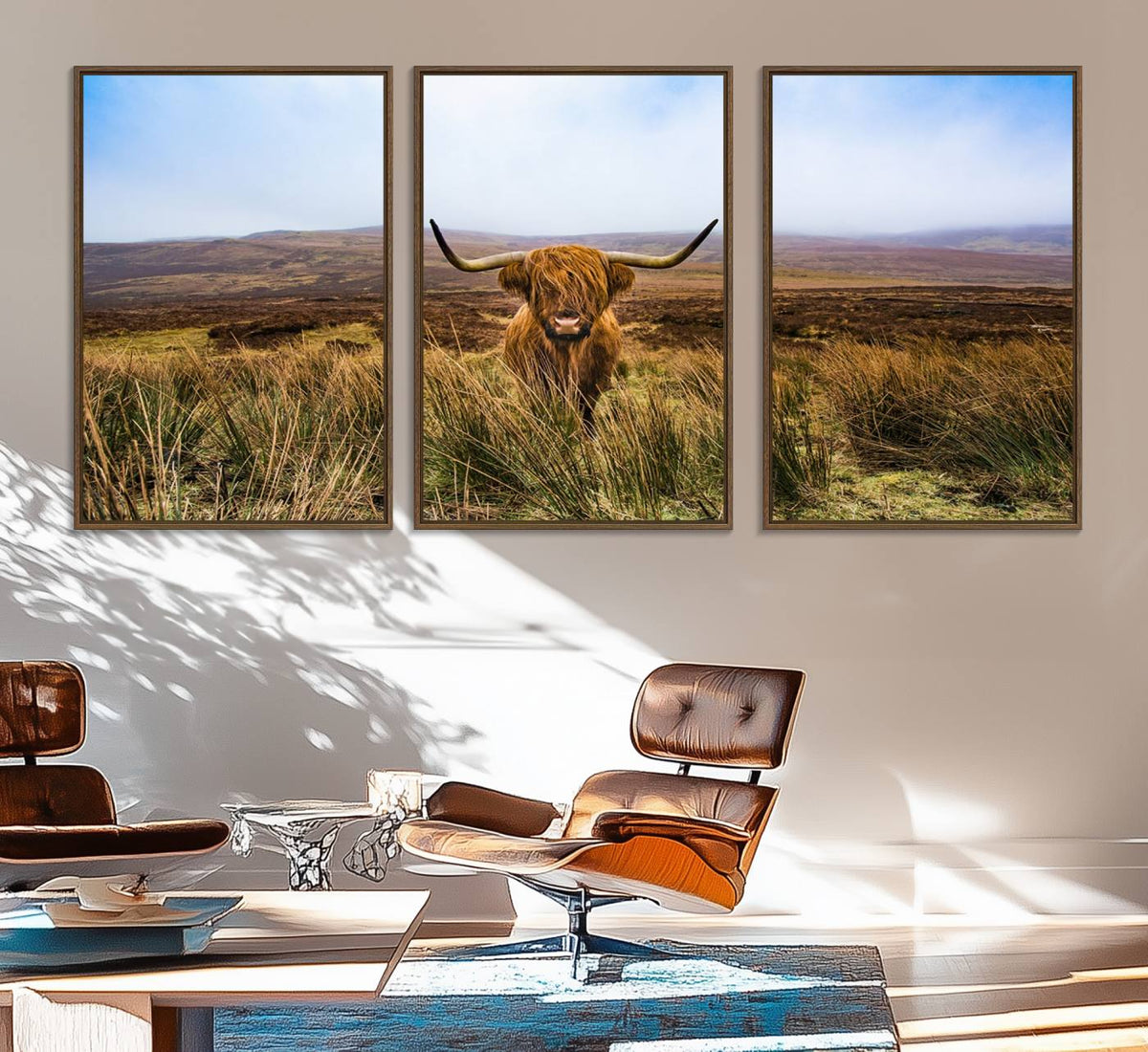 Scottish Highland Cow Cattle Art Canvas Print Farmhouse Wall