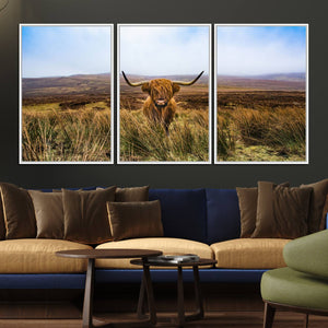 Scottish Highland Cow Cattle Art Canvas Print Farmhouse Wall