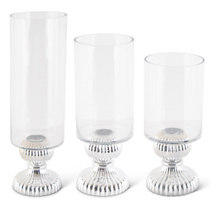 SET-OF-3-CLEAR-VASES-WITH-SILVER-RIBBED-BASE-AVAILABLE