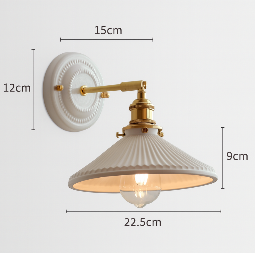 Vintage Japanese Ceramic Brass Wall Light E27 Hardwired