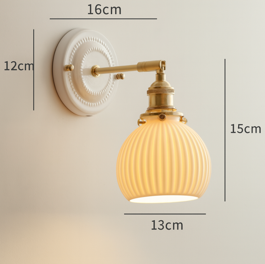 Vintage Japanese Ceramic Brass Wall Light E27 Hardwired