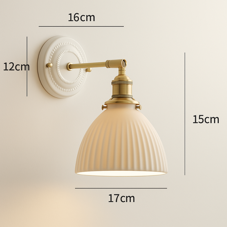 Vintage Japanese Ceramic Brass Wall Light E27 Hardwired